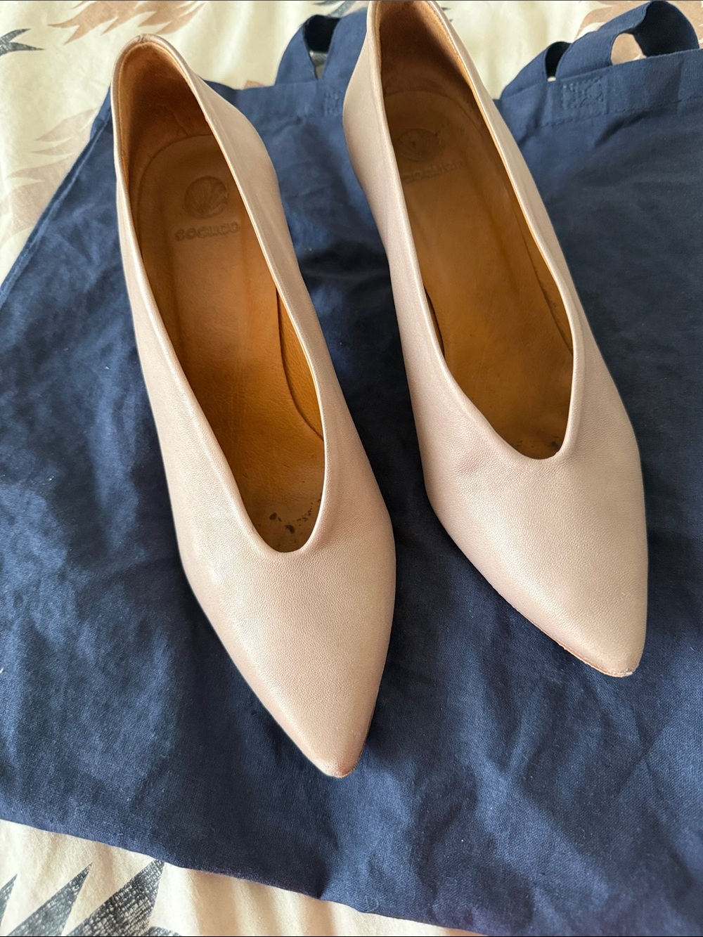 COCLICO Nude Leather Pointed-Toe Pumps